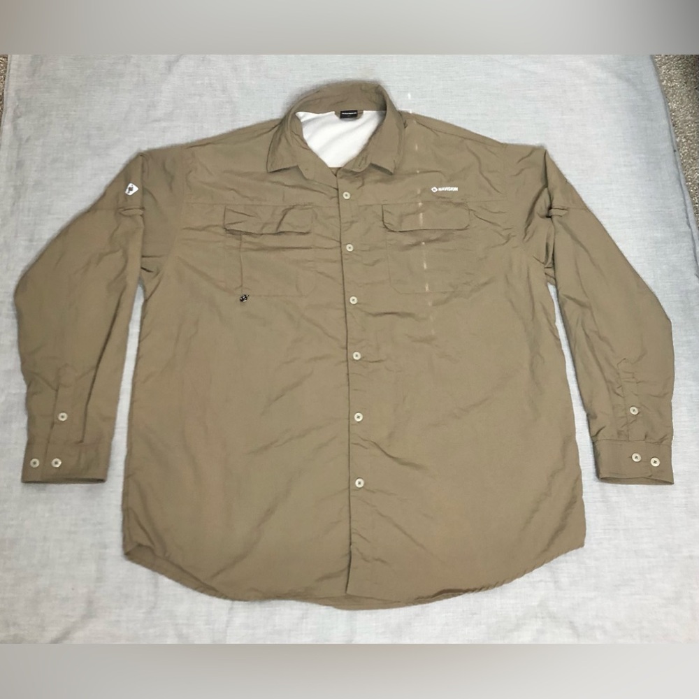Naviskin Men’s UPF 50+Tan Long Sleeve Button Down Fishing Shirt Size XL